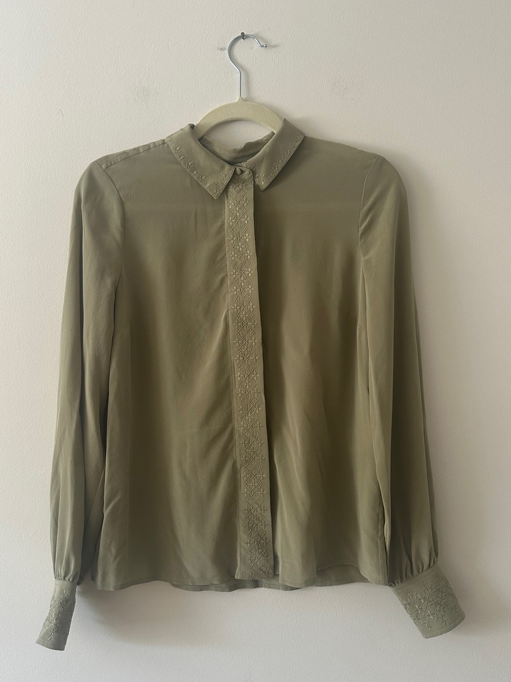 Sezane Abbie Embroidered Placket Shirt